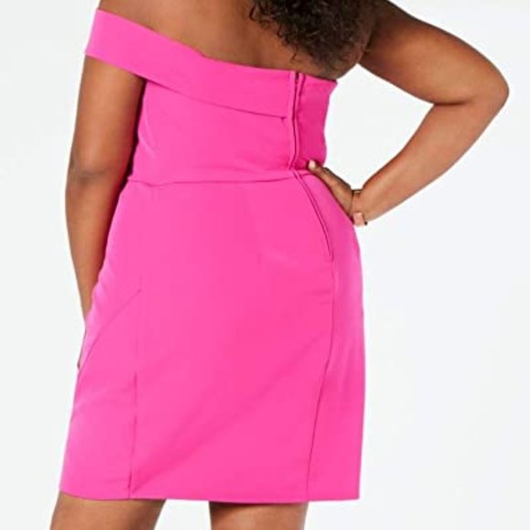CITY STUDIO Plus Size Asymmetrical Off-the-Shoulder Scuba Dress Pink Siz… - Picture 3 of 3